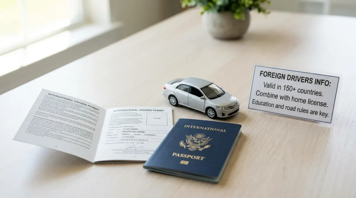 Scena przedstawiająca dokument tożsamości i materiały dla kierowcy zagranicznego w kontekście edukacyjnym