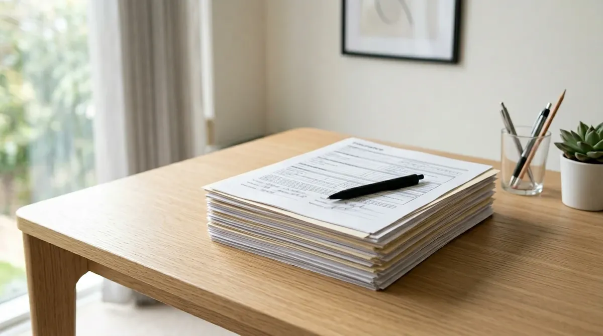 Fotografia biurkowa z dokumentami i narzędziami nauki o ubezpieczeniu pojazdu